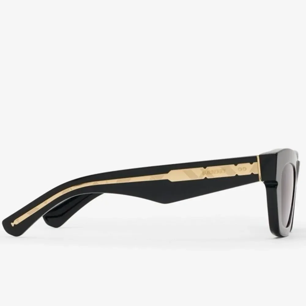 Burberry Inlaid Check Cat-eye Sunglasses Black New Gold Accents